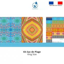 Kit sac de plage imperméable motif bandes colorées - King size - Création Lita Blanc