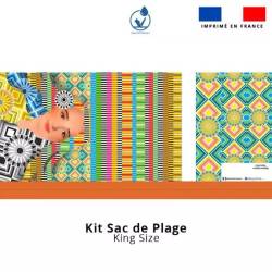 Kit sac de plage imperméable motif diva et rosaces - King size - Création Lita Blanc