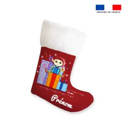 Kit chaussette de noel personnalisé lutin et cadeaux rouges + Fausse fourrure - Création Nidillus Carémoli