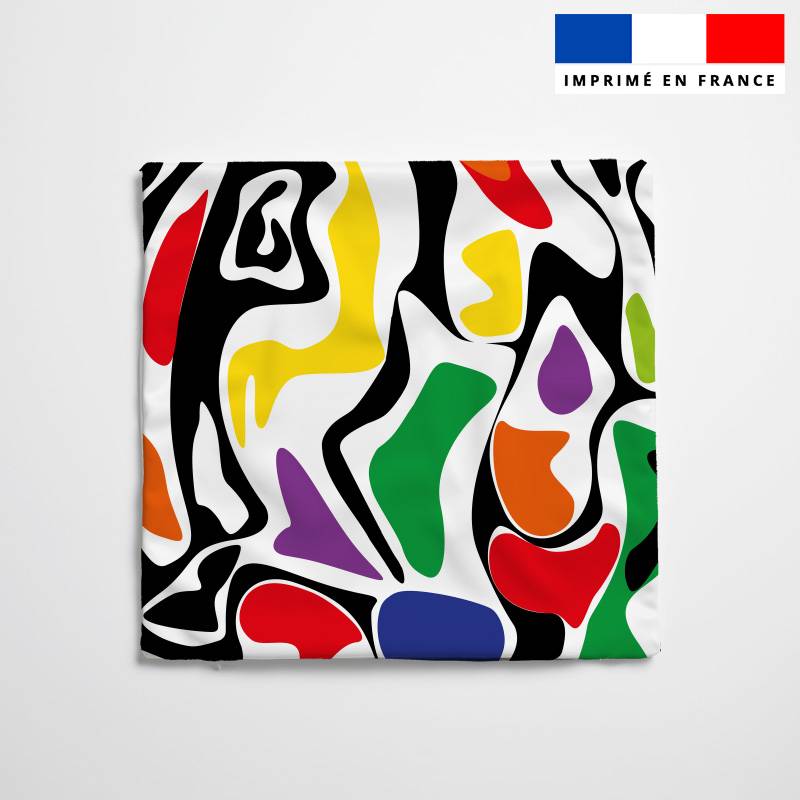 Housse de coussin 40x40 cm imprimée psychédélique multicolore - Tissus Price
