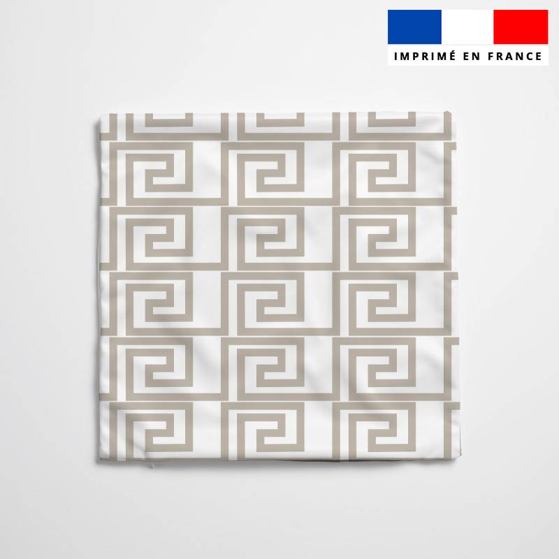 Housse de coussin 40x40 cm imprimée labyrinthe géométrique grège