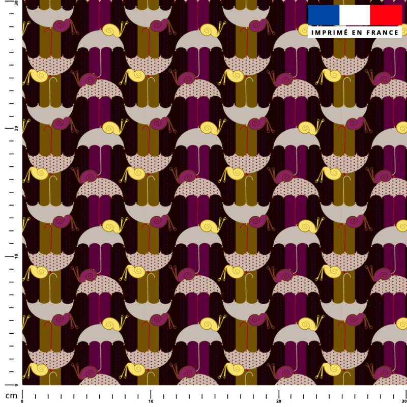 Parapluie escargot jaune et prune - Fond rayé - Création Lili Bambou Design