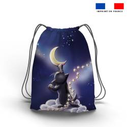 Kit sac à dos coulissant motif chat lune - Création Stillistic