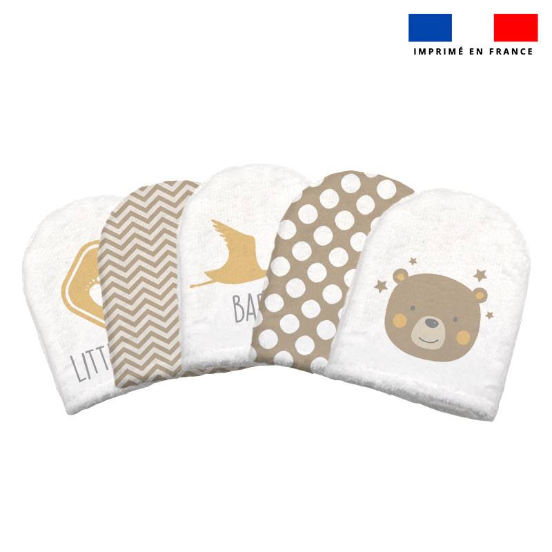 Kit mini-gants nettoyants motif baby marron et ocre