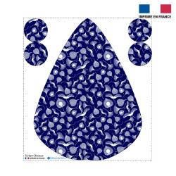 Coupon éponge pour serviette turban cheveux motif feuille ginkgo bleu