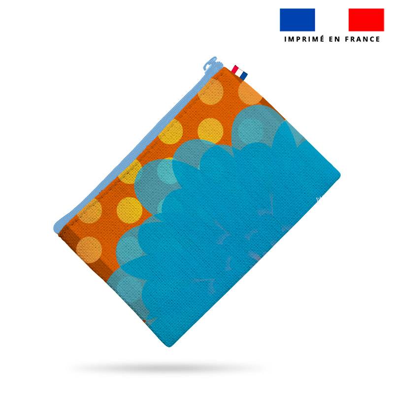 Kit pochette orange motif fleur bleue - Création Lita Blanc