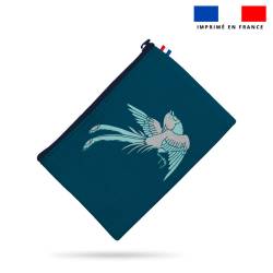 Kit pochette bleu paon motif fleur de cerisier