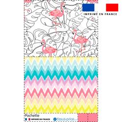 Kit pochette multicolore motif flamant rose et chevrons