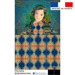 Kit pochette bleu motif diva et hippocampes - Création Lita Blanc