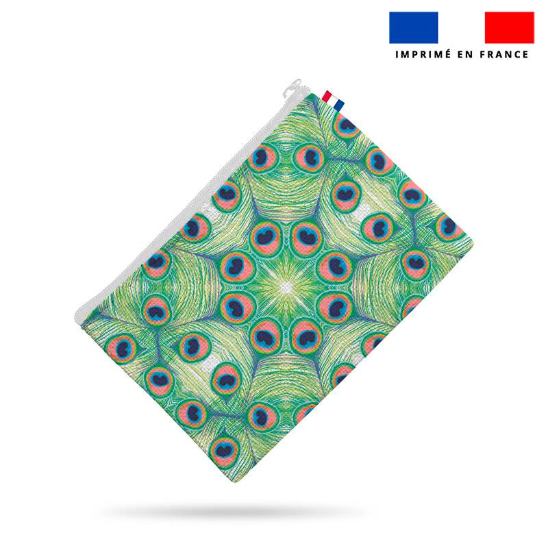 Kit pochette motif plume de paon vert - Création Lou Picault