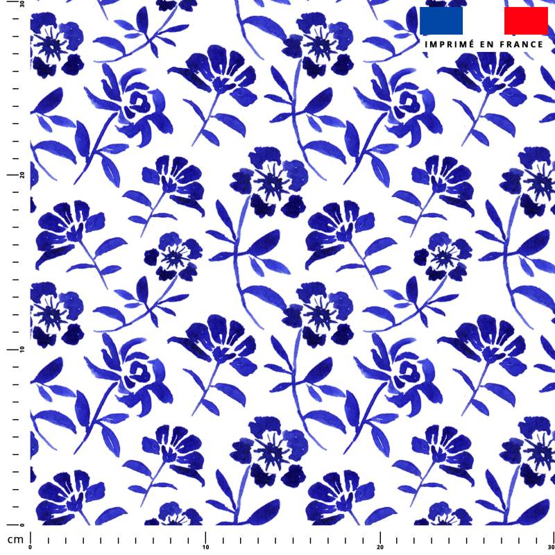 Royauté florale bleue - Fond blanc - Création Zohra Designs