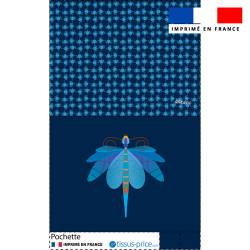 Kit pochette bleu motif libellule bleue - Création Lita Blanc