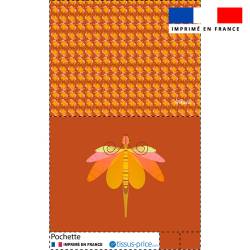 Kit pochette marron motif libellule ocre - Création Lita Blanc