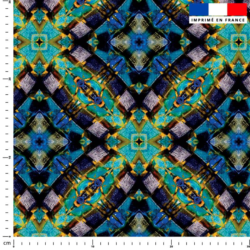 Abstrait effet vitrail Ambre - Fond bleu - Création Pierre-Alexandre PAUGAM