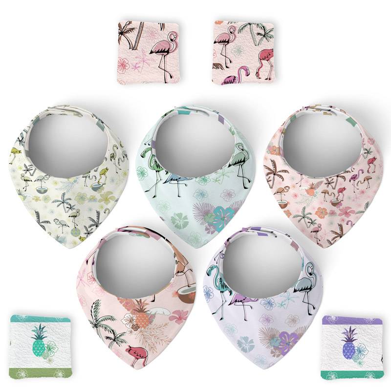 Coupon éponge bavoirs bandana motif flamant coco - Création Lili Bambou Design