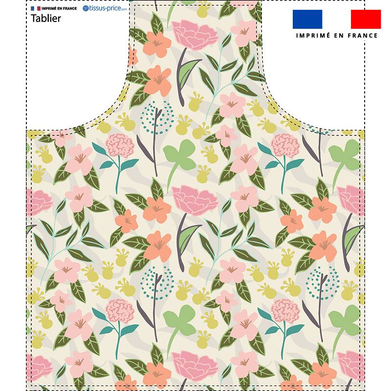 Patron imprimé pour tablier motif fleur boho - Création Jasmine Blooms Designs