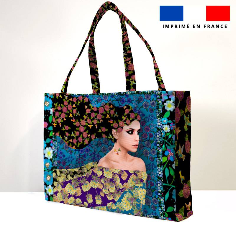 Kit couture sac cabas motif diva flower - Création Lita Blanc