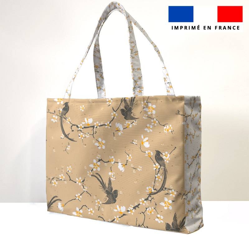 Kit couture sac cabas motif fleur de cerisier beige