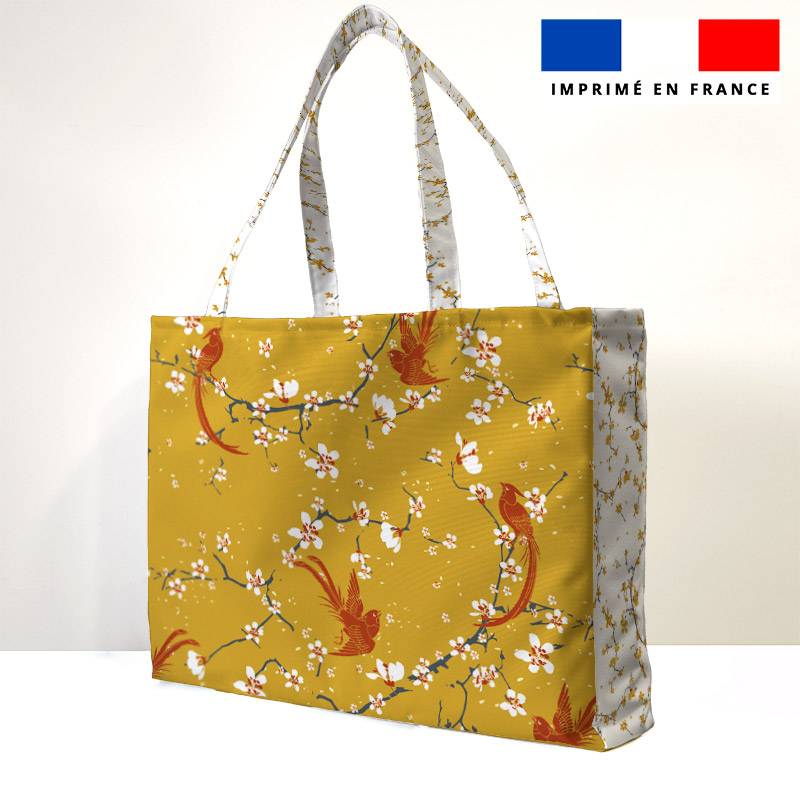 Kit couture sac cabas motif fleur de cerisier ocre