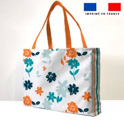 Kit couture sac cabas motif fleur orange et bleue