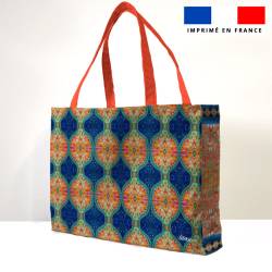 Kit couture sac cabas motif rayures abstraites bleues et rouges - Création Lita Blanc