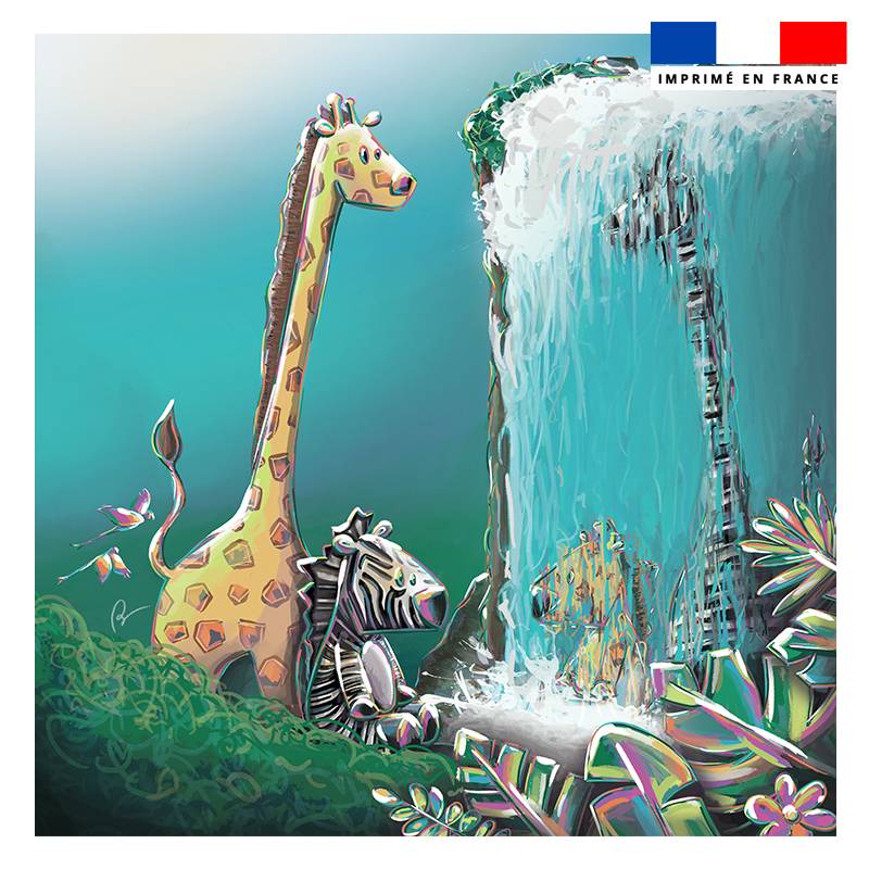 Coupon 45x45 cm imprimé girafe et zèbre jungle - Création Stillistic