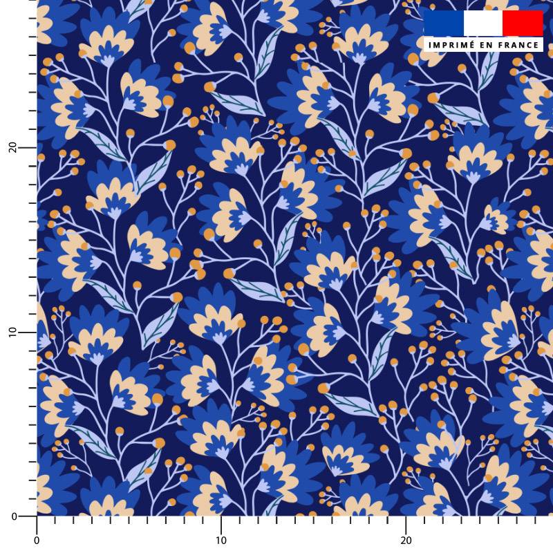 Fleurs harmonieuses tricolores - Fond bleu foncé