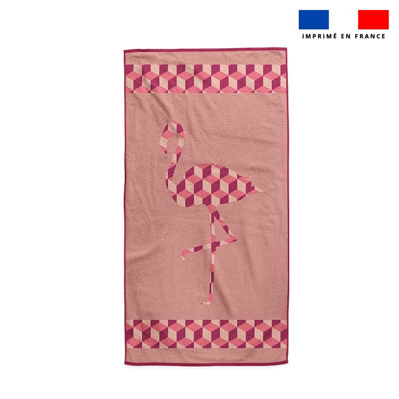 Coupon pour serviette de plage rose motif flamant cubique