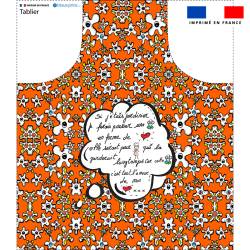 Patron imprimé pour tablier motif fleur poème orange - Création Anne-Sophie Dozoul