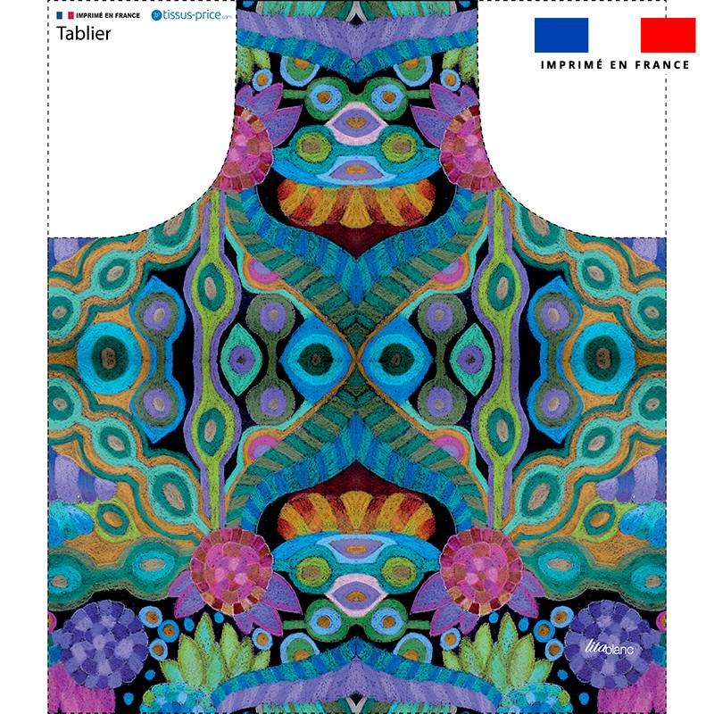 Patron imprimé pour tablier motif symétrie abstraite - Création Lita Blanc
