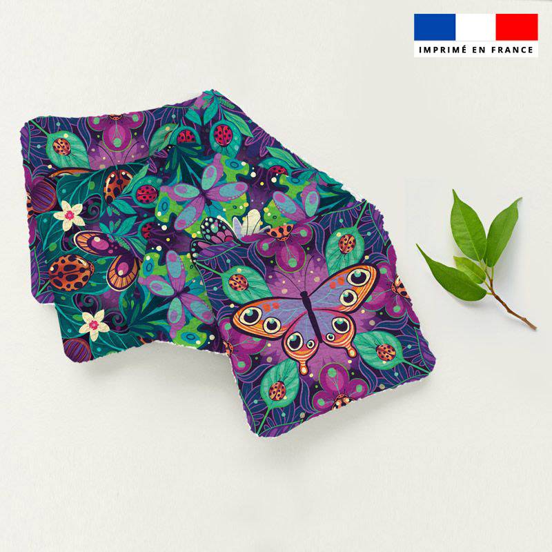 Coupon lingettes lavables motif papillon violet - Création Pilar Berrio