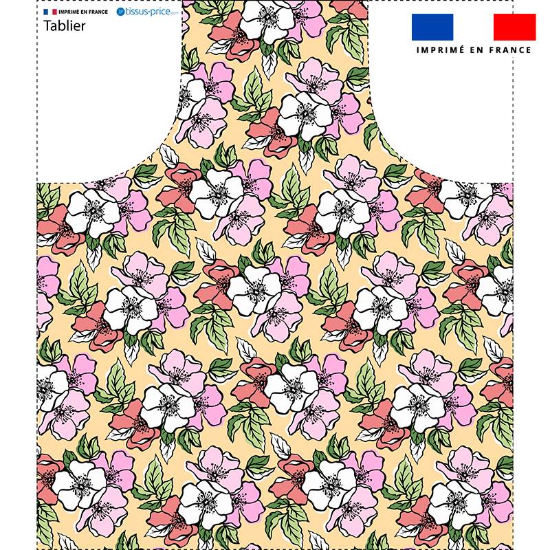 Patron imprimé pour tablier motif fleurs de verger jaune - Création Nathalie Gravey
