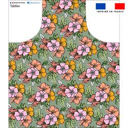 Patron imprimé pour tablier motif fleurs de verger vert - Création Nathalie Gravey