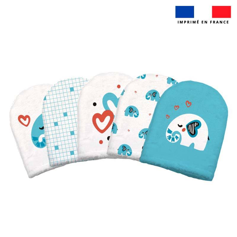 Kit mini-gants nettoyants motif éléphant bleu