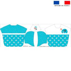 Patron imprimé sur tissu éponge pour poncho de bain motif éléphant bleu