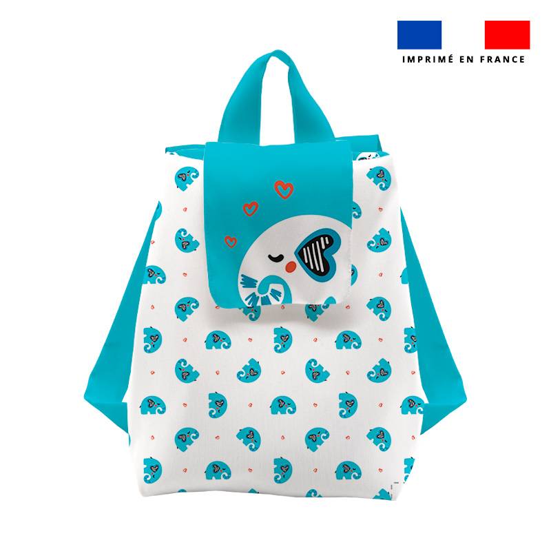 Kit sac à dos enfant motif éléphant bleu