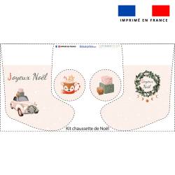 Kit chaussette de noël motif Noël Scandinave beige + Fausse fourrure