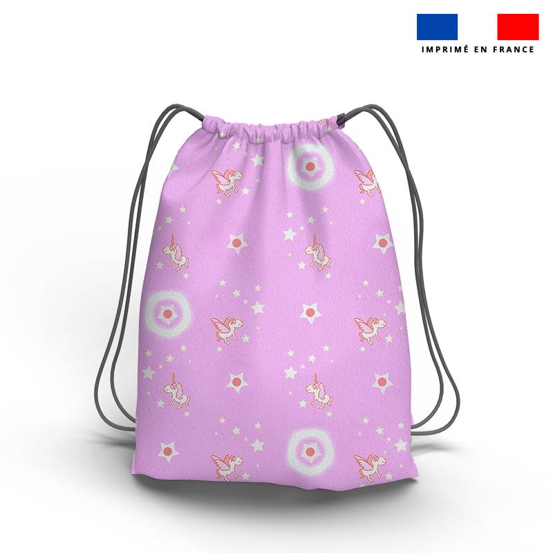 Kit sac à dos coulissant motif licorne et pégase rose - Création Lili Bambou Design