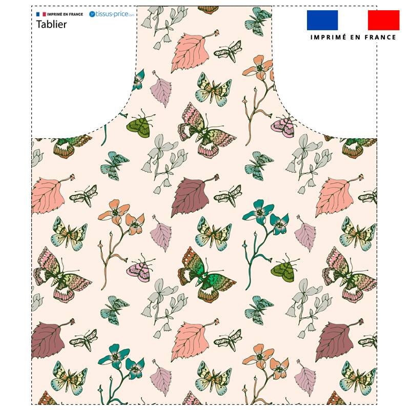 Patron imprimé pour tablier motif papillons d'automne rose - Création Lili Bambou Design