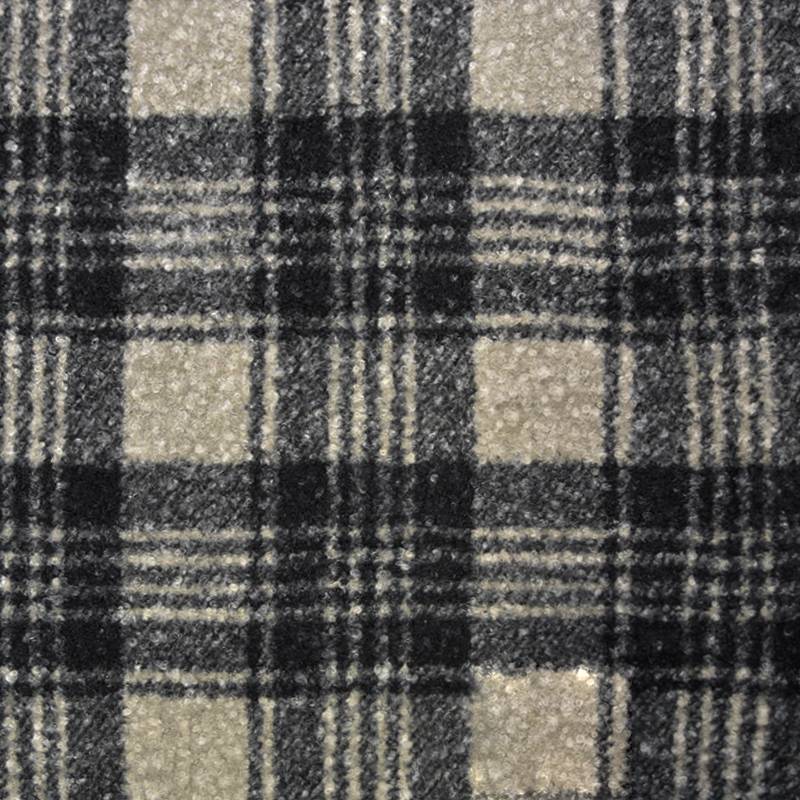 Tissu lainage polyester bouclette motif tartan beige et noir