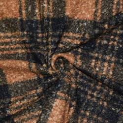 Tissu lainage polyester bouclette motif tartan camel et noir