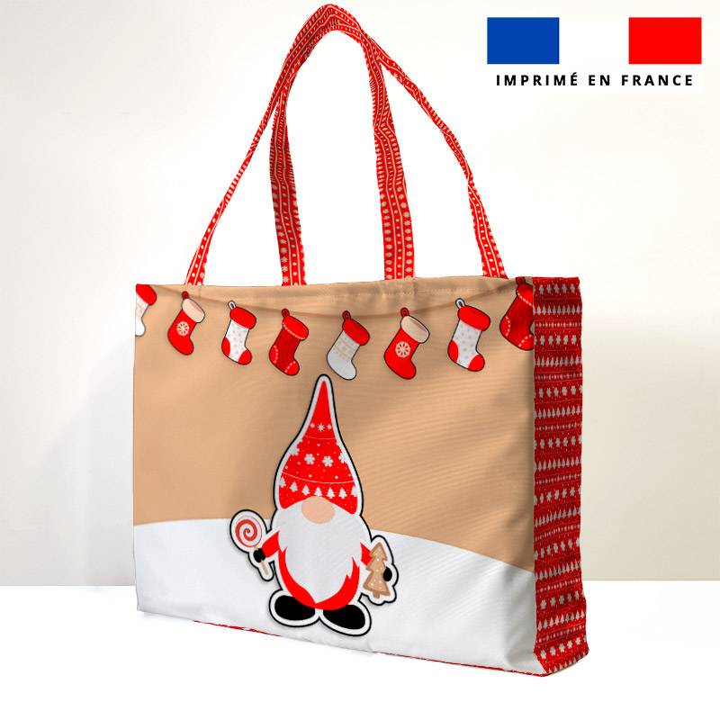 Kit couture sac cabas motif gnome de Noël