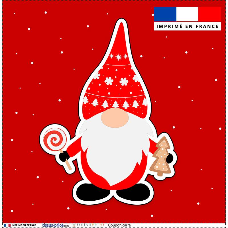 Coupon 45x45 cm motif gnome de Noël rouge