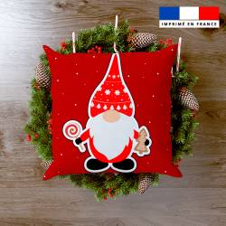 Coupon 45x45 cm motif gnome de Noël rouge