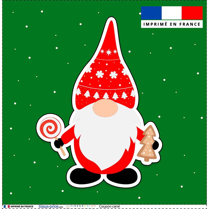 Coupon 45x45 cm motif gnome de Noël vert