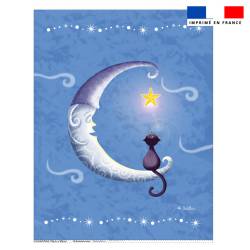 Coupon couverture imprimé lune et chat - Création Nidillus