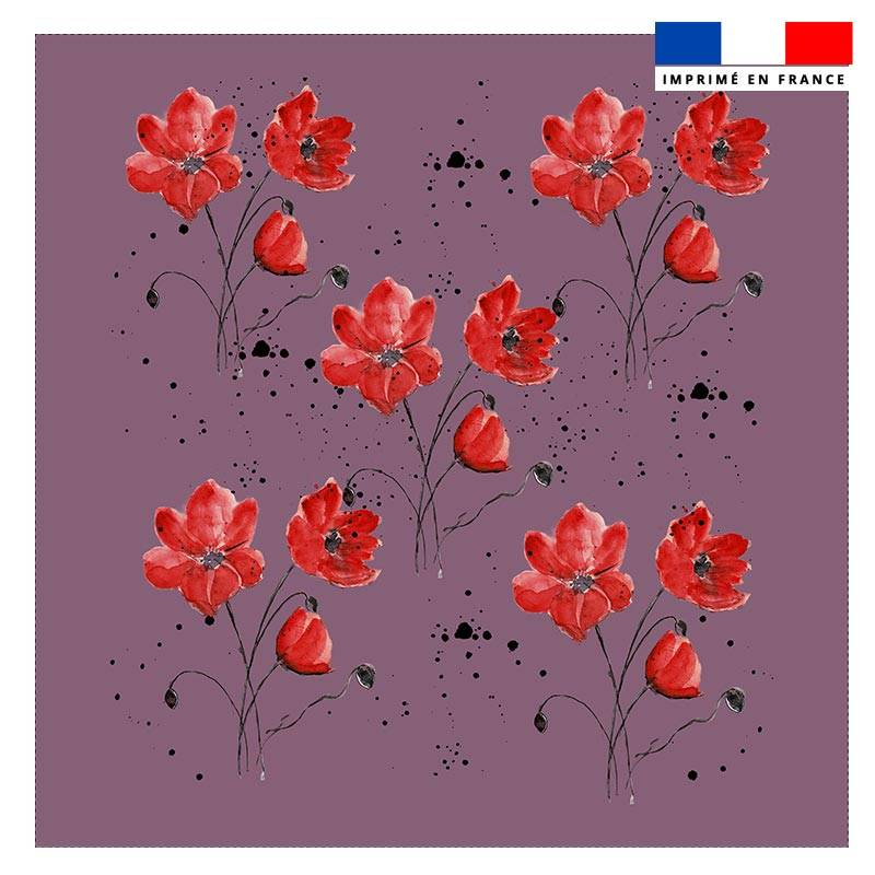 Coupon 45x45 cm mauve imprimé coquelicots - Création Cat&Coulours