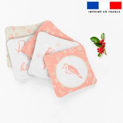 Coupon lingettes lavables motif oiseaux roses - Création Lili Bambou Design
