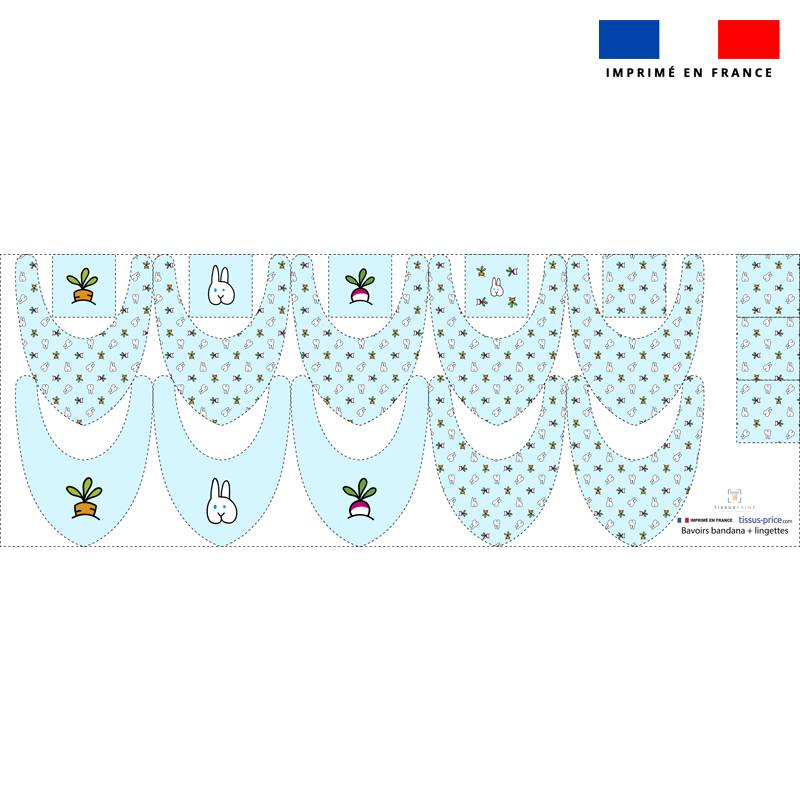 Coupon éponge bavoirs bandana bleu motif lapin - Création EG pour IDJY