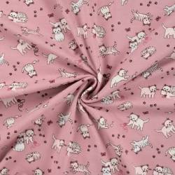 Jersey coton rose imprimé chatons
